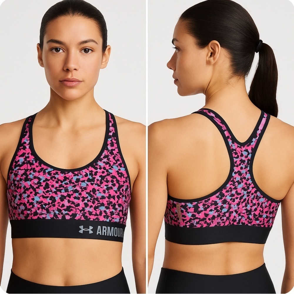 Under Armour Women's Med Support Crossback Sports Bra Pink Black